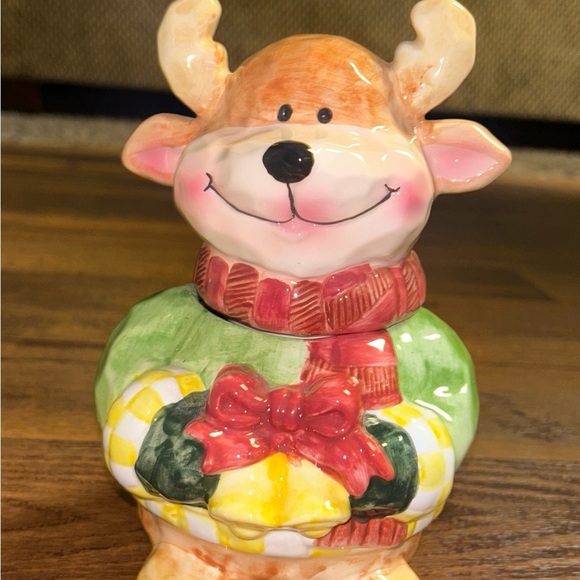 International Bazaar • Ceramic Whimsical Reindeer Snack Jar • New W/Box - Picture 4 of 16